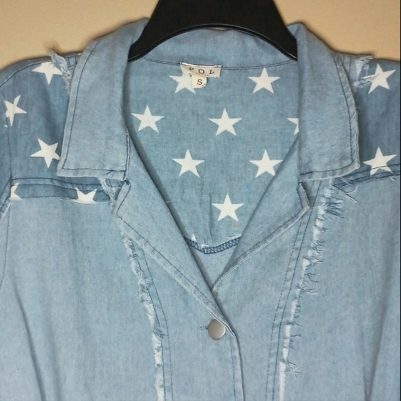 POL Blue Denim and Star Chambray Romper - Picture 2 of 7